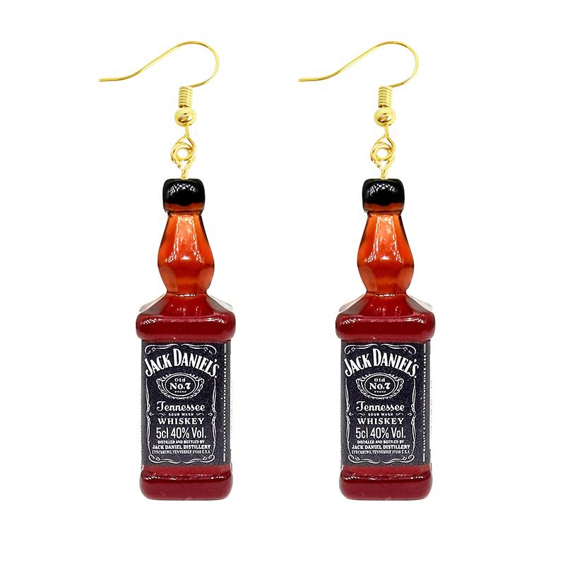 Jack Daniels Whiskey Bottle Dangling Earrings