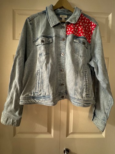 Embellished Denim Jacket Hearts with Arrow Valentine's Day Size XXL Handmade Upcycled