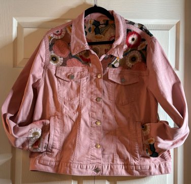 Boho Sheer Lace Embroidered Denim Jacket Upcycled Size XXL