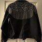 Black Denim Jean Jacket Upcycled Fringe lined Cuffs Size Large