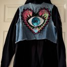 Evil Eye Hoodie Denim Jacket Upcycled Rework Embellished Size XL