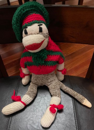 Sock Monkey Red and Green Crochet Outfit Handmade