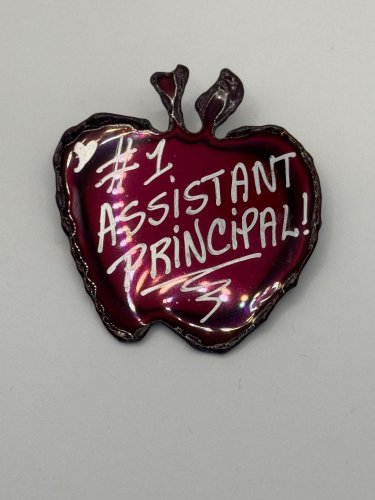 Brooch Pin - "#1 ASSISTANT PRINCIPAL" Apple Red Chrome