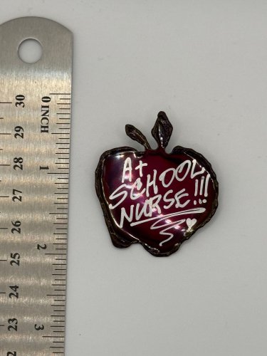 Brooch Pin - "A+ School Nurse" Apple Red Chrome