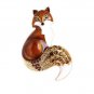 Brooch Pin - Animal - Fox Golden Brown Sitting With Rhinestones