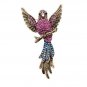 Brooch Pin - Bird - on Branch Pink Rhinestones Goldtone