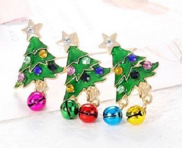 Brooch Pin - Christmas - Christmas Trees with Dangling Jingle Bells