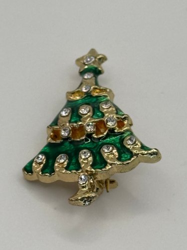 Brooch Pin - Christmas - Small Tree with Clear Rhinestones