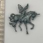 Brooch Pin - Fairy on Unicorn Blueish Green
