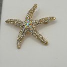 Brooch Pin - Starfish Gold Toned Metal with Rhinestones