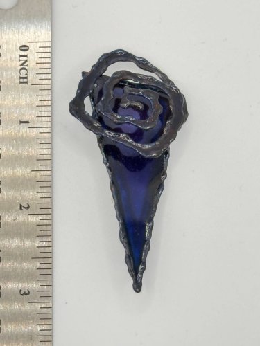 Brooch Pin - Triangle with Swirl Blue Chrome