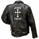 Leather Motorcycle Jacket with Christian Patches-XLarge