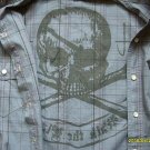 Men Drill Brand Medium Blue Button Shirt Skull Cotton NWT