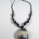 16" Hand carved wood bead necklace with pendant