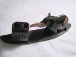 Handmade, hand carved elephant pen holder.
