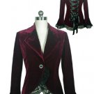 Burgundy Gothic Lace Trim Corset Velvet Jacket
