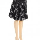 Black Silver Oriental Flower-Print Flare Skirt Goth