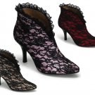 "Bordello" Satin w/ Lace Overlay Slip-On Ankle Boot