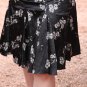 Black Silver Oriental Flower-Print Flare Skirt Goth