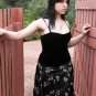 Black Silver Oriental Flower-Print Flare Skirt Goth