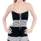 Black and White Lace Peasant Blouse Lace Up