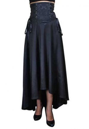 Black Flowing Corset-Laced Waist Skirt