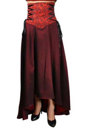 Dark Red/Burgundy Flowing Corset-Laced Waist Skirt