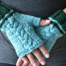 Handknit Antique Green Cabled Mittens