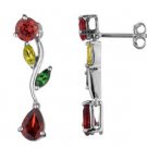 Dangling Garnet, Citrine and Peridot Gemstone Earrings in White Gold