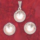 Sterling Silver & Mother of Pearl Earring and Pendant Set