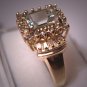 Estate Aquamarine Diamond Ring Vintage Gold Fine Jewelry Size 7