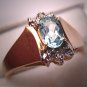 Estate Blue Topaz Diamond Ring Vintage Retro Yellow Gold