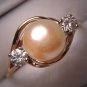Vintage Peal Ring with Diamonds Retro Gold Estate