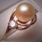 Vintage Peal Ring with Diamonds Retro Gold Estate