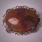 Antique Agate Pin Victorian Sterling Silver Filigree Vintage