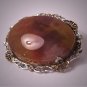 Antique Agate Pin Victorian Sterling Silver Filigree Vintage