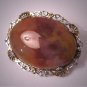 Antique Agate Pin Victorian Sterling Silver Filigree Vintage