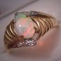 Vintage Australian Opal Diamond Ring Estate Jewelry 14K Gold