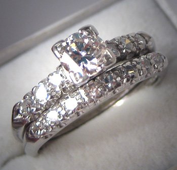 Antique Platinum Diamond Wedding Ring Set Vintage Deco