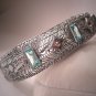 Antique Aqua Filigree Bracelet Rhodium Art Deco