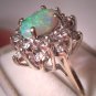Estate Australian Opal Diamond Ring Vintage White Gold