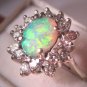Estate Australian Opal Diamond Ring Vintage White Gold
