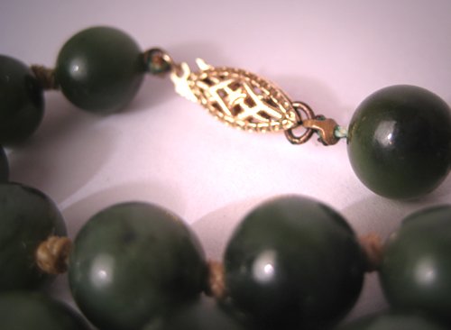 Vintage Estate Jade Necklace Beaded Strand 14k Gold