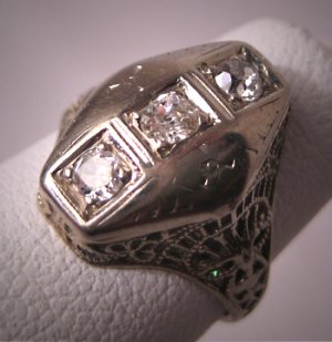 Antique Diamond Wedding Ring 18K White Gold Art Deco