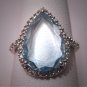Vintage Blue Topaz Diamond Ring White Gold Estate Gem