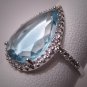 Vintage Blue Topaz Diamond Ring White Gold Estate Gem