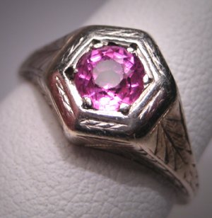 Antique Pink Sapphire Wedding Ring Vintage Art Deco 14K