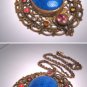 Antique Czech Lapis Paste Necklace Pendant Vintage Deco