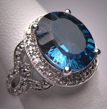 Vintage London Blue Topaz Diamond Ring Art Deco W. Gold