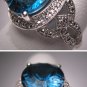 Vintage London Blue Topaz Diamond Ring Art Deco W. Gold